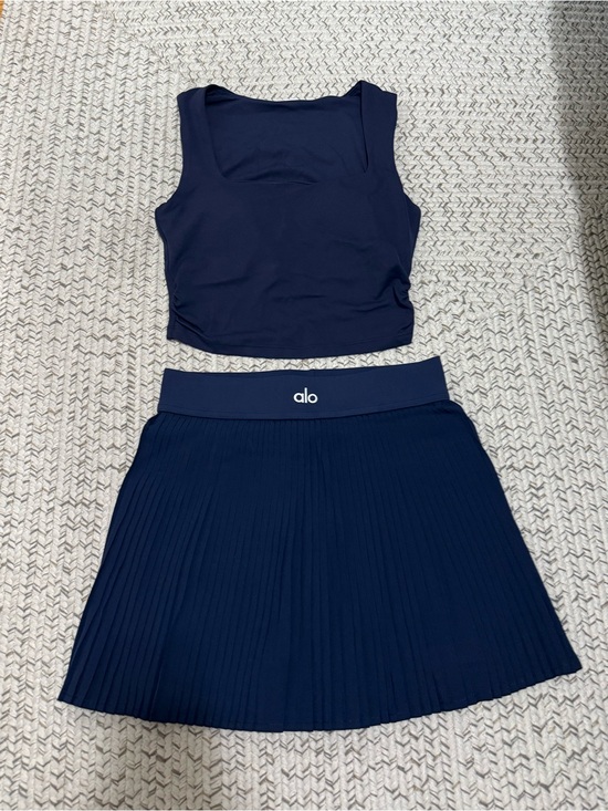 ALO Yoga Dresses & Skirts - ALO Matching Crop Tank Top + Pleated Tennis Skort Set – Navy Blue